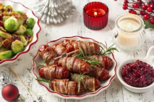 Food, Pigs in blankets for festive Christmas dinner