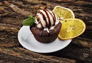food still-life, Chocolate fondant cake