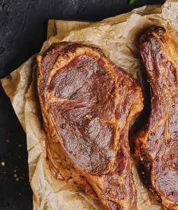 food still-life, Marinated pork steaks on cutting board for cooking