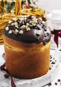 food still-life, Round fragrant Easter bun with chocolate sprinkles