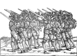 Foot soldiers armed with two-handed swords and daggers