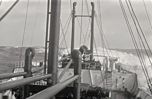 Foredeck of a cargo ship on the high seas