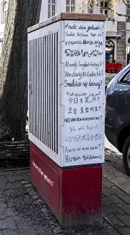 Foreign languages, distribution box on public street