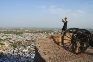 A foreign tourist on the ramp of mehrangarh fort