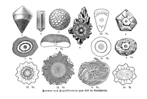 Forms of hailstones, illustration from Meyers Konversationslexikon