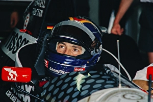 Formula 1 driver, Heinz-Harald Frentzen sits in the cockpit, German Grand Prix, Hockenheim, 28 July 1991