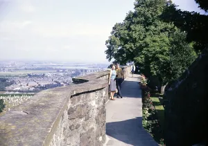 Fortress walls of Stirling Castle, Scotland 1968 Mother and teenager standing