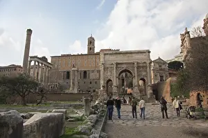 Forum Romanum with Titus arch, columns of the Saturn temple and the Capitol