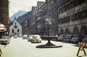 Fountain in the historic old town street, Feldkirch, Vorarlberg, Austria, Europe 1960, Europe