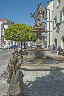 Fountain on the market square in front of the old town hall