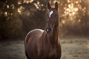Fox, warmblood horse with halter