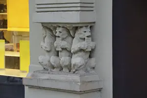 Framed Print : A fragment of the architectural design of the facade in the style of the Northern Art Nouveau in the city center