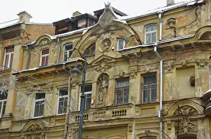 Fragment of the facade of an eclectic-style apartment building in the city center