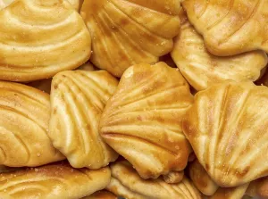 Full frame closeupof some baked crisp salty snack pieces