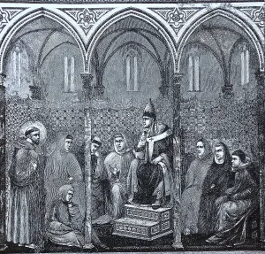 Francis of Assisi preaching to Pope Honorius III