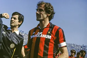 Franco BARESI (AC Milan) r. and the linesman of the match in front of the whistle
