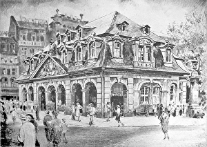 Frankfurt am Main, Frankfurt, Hauptwache, illustration, depiction, historical, historical quarter, Hesse, Germany, drawn, city, urban, engraving, copperplate engraving, steel engraving, old town, drawing, Europe