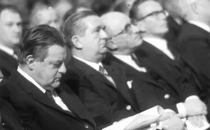 Franz Josef Strauss at a conference with Bundeswehr military personnel in the Ruhr area in 1965