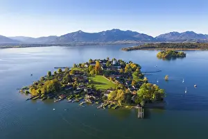Fraueninsel with alpine chain, Frauenchiemsee