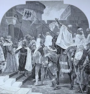 Frederick II being seen off by the Knights of the Teutonic Order in Marburg