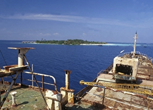 The freighter wreck Kudih Ma is brought to the tourist island and sent to the bottom to create a better underwater environment