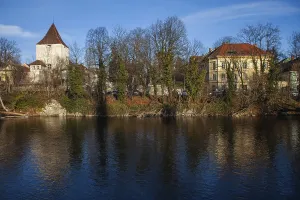 Freimannsturm, medieval town tower on the River Mur