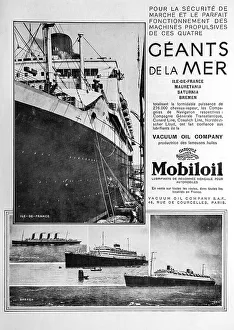 French black-and-white vintage advert for Mobiloil in magazine