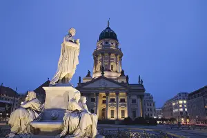 French Cathedral with a Schiller monument at the Gendarmenmarkt square