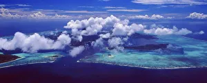 French Polynesia: The helicopter flight shows the beautiful lagoon of Bora Bora