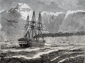 The French ship Bayard which maneuvers with its provisional devices without oars
