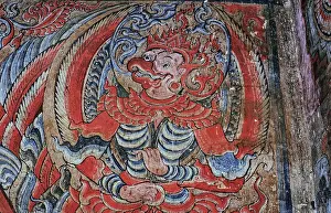 Framed Print : Fresco, Burmese fantasy figure in a temple in Bagan
