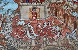 Fresco depicting Burmese ladies in a house