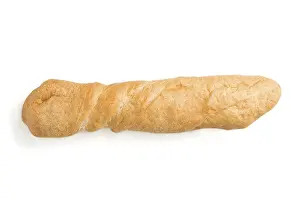 Fresh golden baguette with sesame seeds isolated on white background