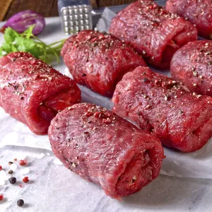 Fresh raw beef roulades