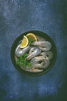 Fresh raw white-footed shrimp, tiger prawns vannamey