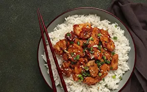 Fried chicken teriyaki with rice