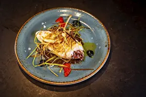 Fried squid with sauce on a black background