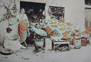Fruit market, fruit seller in Venice