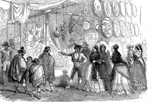 Fruit and nougat merchants at Christmas in the Plaza Mayor in Madrid