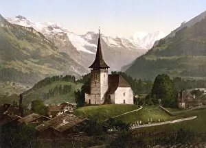 Frutigen, Kirche und Alpen, Bernese Oberland