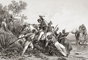 Fugitive British officers and their families attacked by mutineers, India, Asia