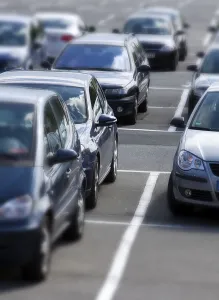 Almost fully occupied parking lot