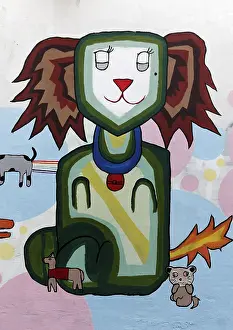 Funny cat with other animals, Graffiti