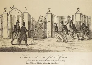Funny old Hamburg, caricature, barrier