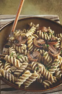 Fusilli pasta, in creamy mushroom sauce