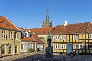Gaasetorvet square with statue of physicist Hans Christian Oersted in the centre of Rudkoebing