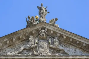 Gable with figure Justitia, figures of Innocence and vice of Balthasar Schmitt