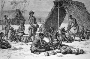 Galibi Indians making pottery, South America