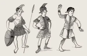 Gallo-Roman soldiers, after a miniature in the manuscript of Prudentius