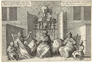 Gambling, Raffle, A man draws lots from two balls and distributes them to two powerful men